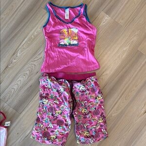 Disney Tinker Bell Pink and Blue Pajama Set with Floral Accents